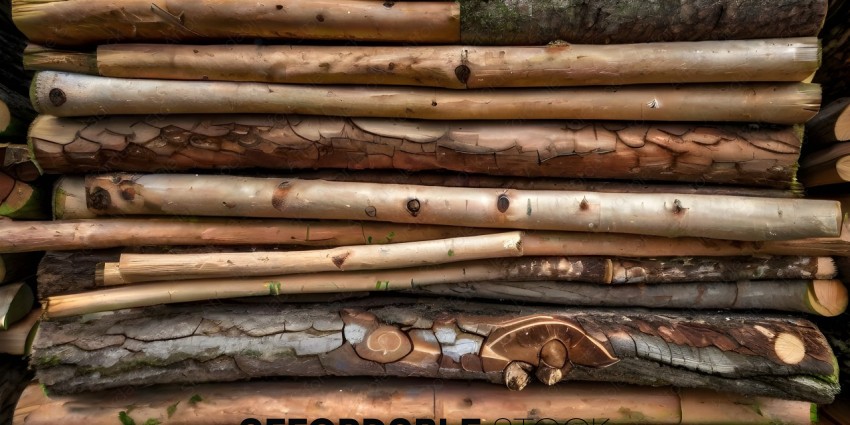 Stack of Bamboo Sticks with Bark