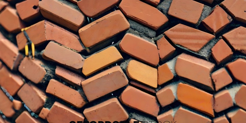 A close up of a brick wall with a pattern of squares and triangles
