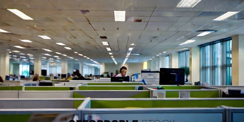 A man working in a cubicle in an office