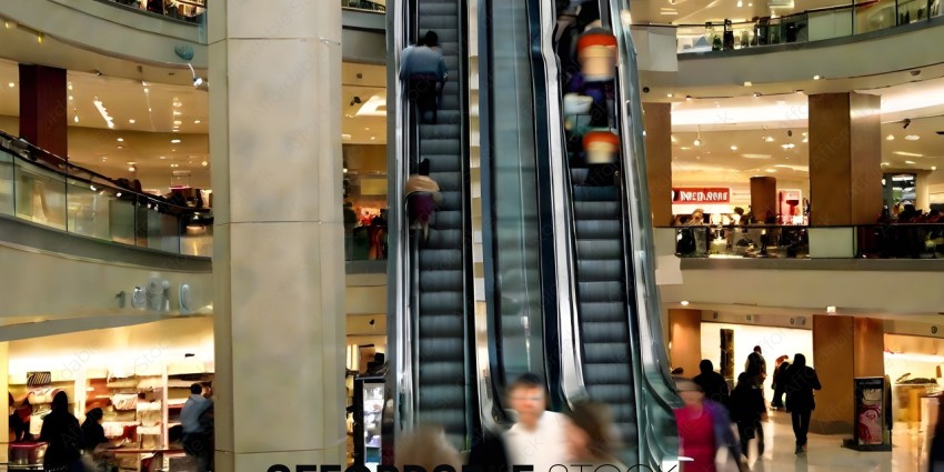 People on escalators in a mall