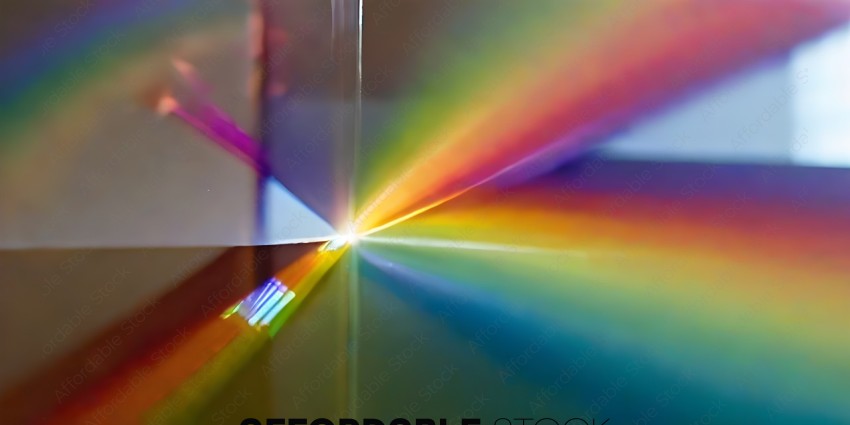 A rainbow colored light is shining through a glass