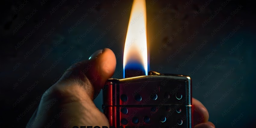 A person holding a lighter with a flame