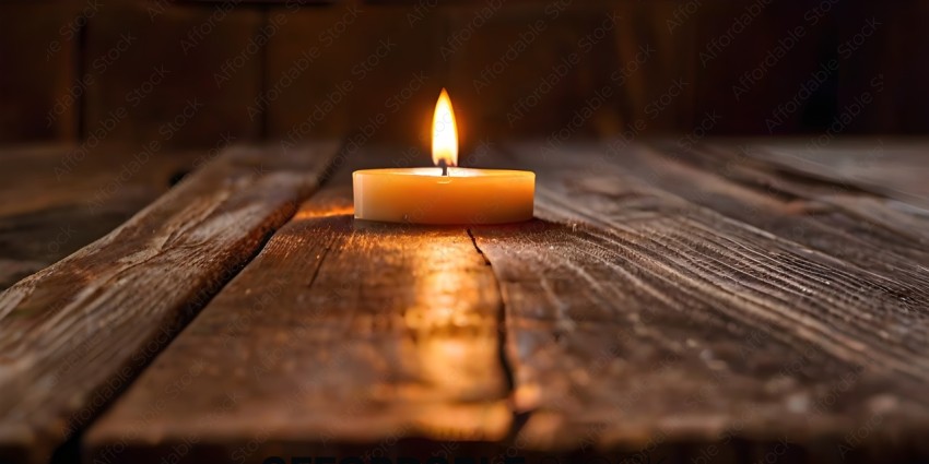 A candle on a wooden table