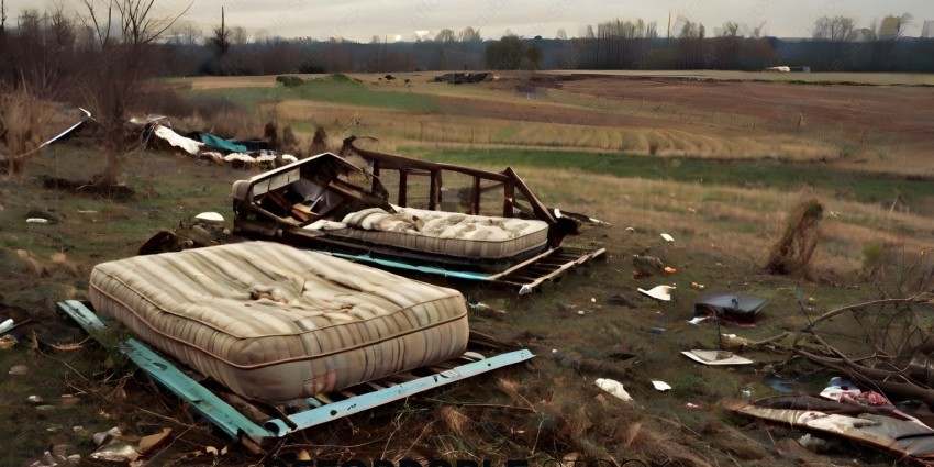 A couple of old mattresses in a field