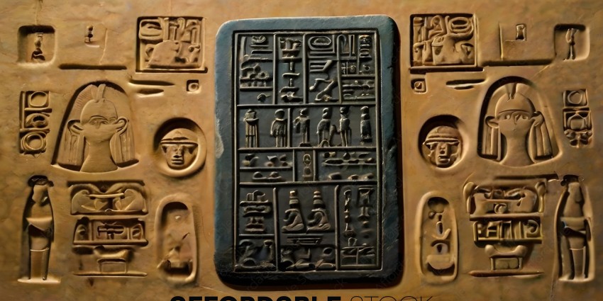 Ancient Egyptian artwork with hieroglyphics