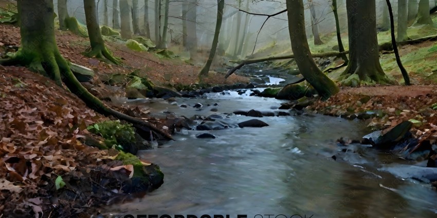 A stream with rocks and trees