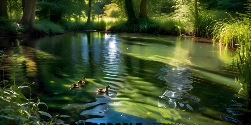 Three ducks swimming in a pond