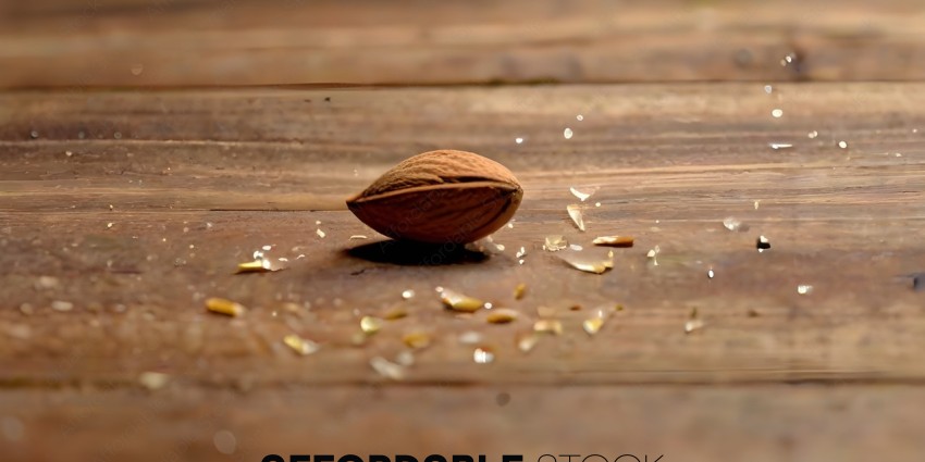 A peeled almond on a wooden table