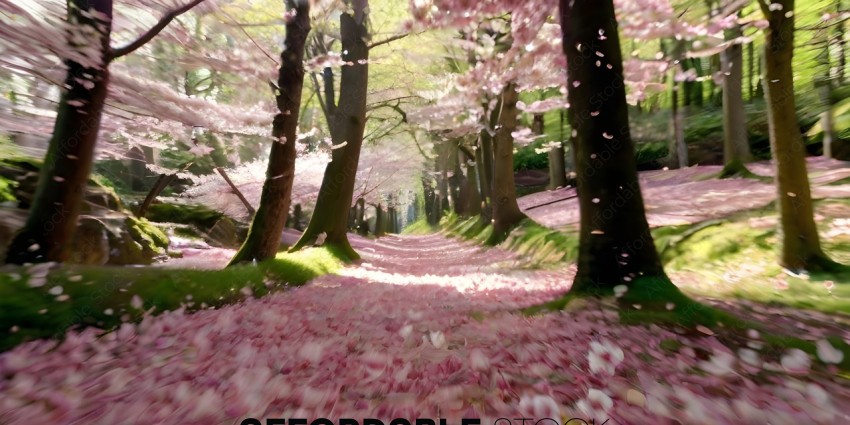 Cherry Blossom Trees with Pink Petals