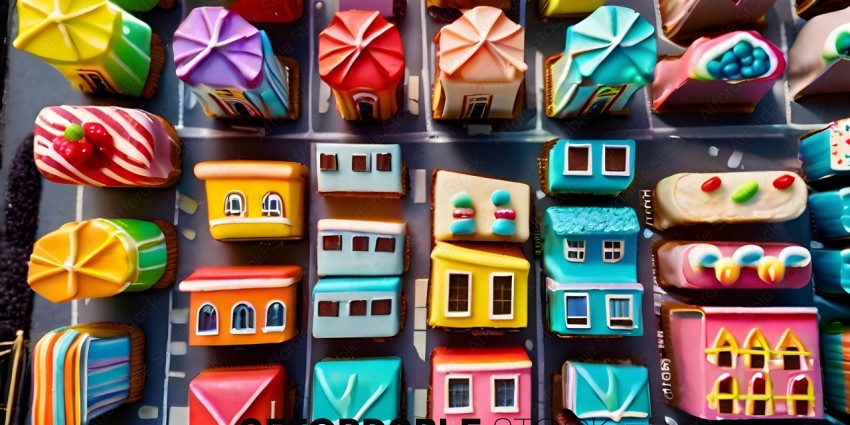 Colorful houses made of cake
