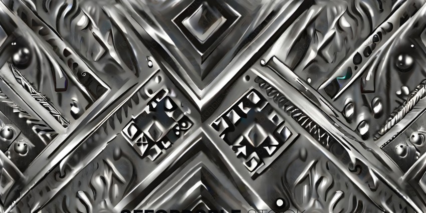 A silver metal art piece with a geometric design