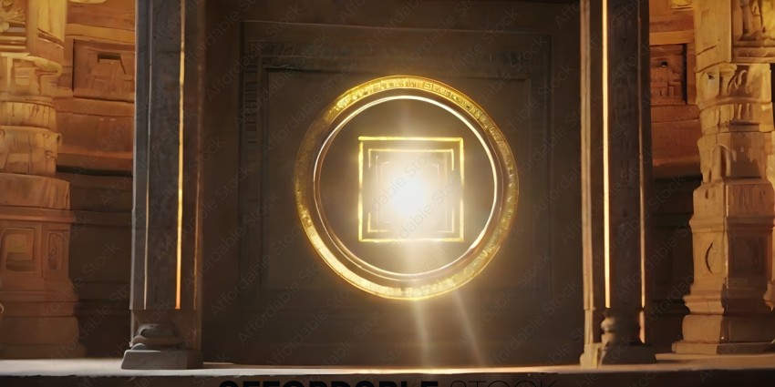 A gold circle with a light in the middle