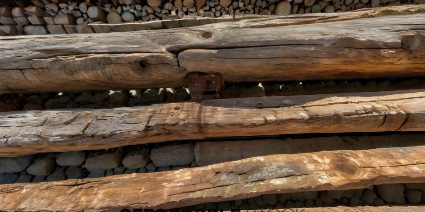 A wooden log with a metal object in the middle