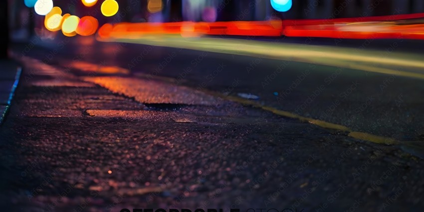 A road at night with a yellow line