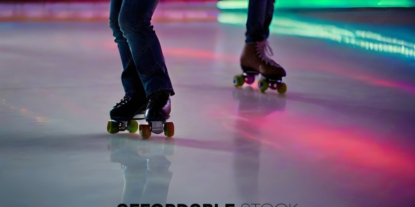 Two people rollerskating on ice