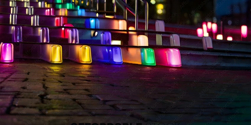 A row of colorful lights on a staircase