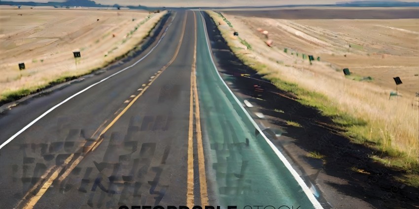 A long road with a green divider