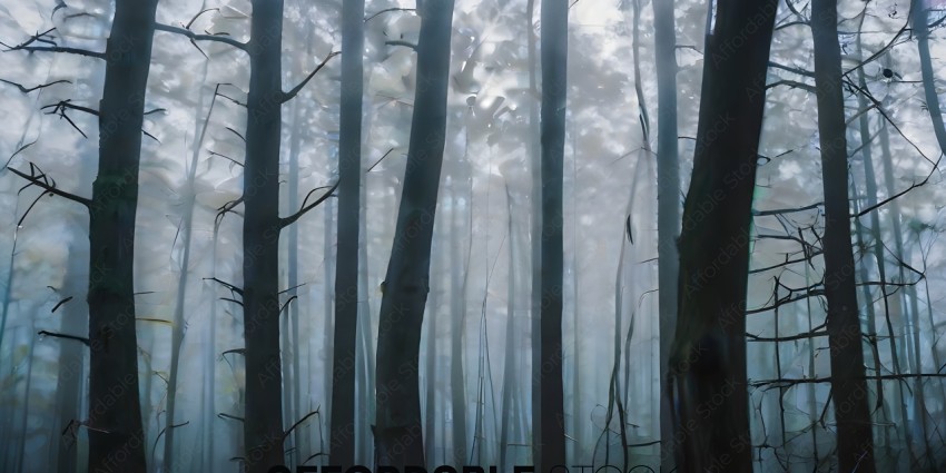 A forest with trees and mist