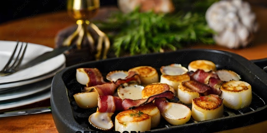 Scallops and Bacon in a Pan