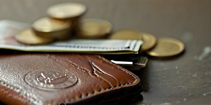 A wallet with a coin in it