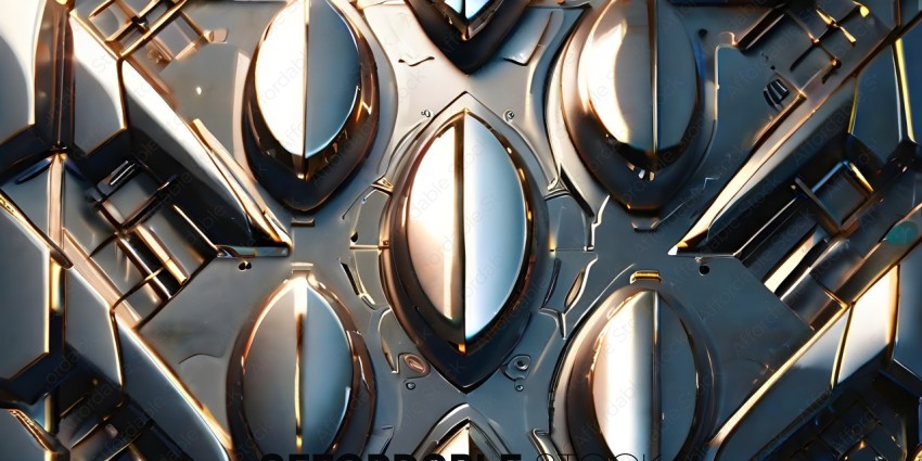 A close up of a metal design with a reflection of a person
