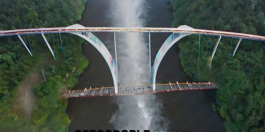 A bridge with water spraying from it