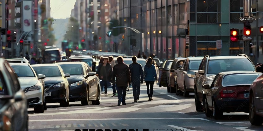 People walking on a busy street