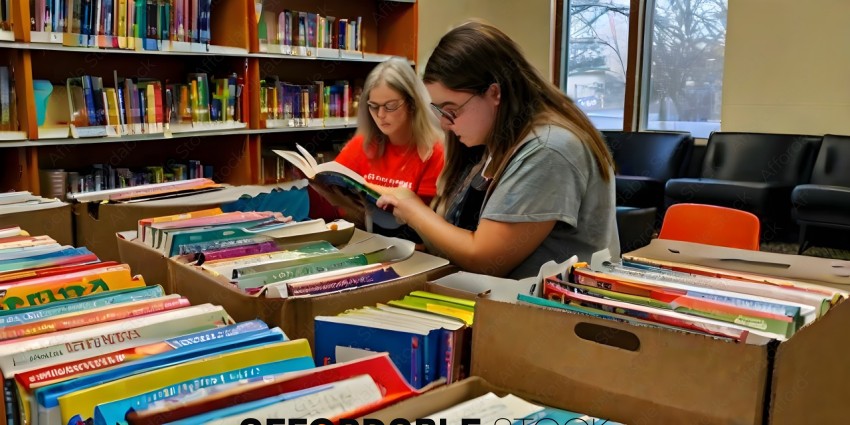 Two Women Looking at Books