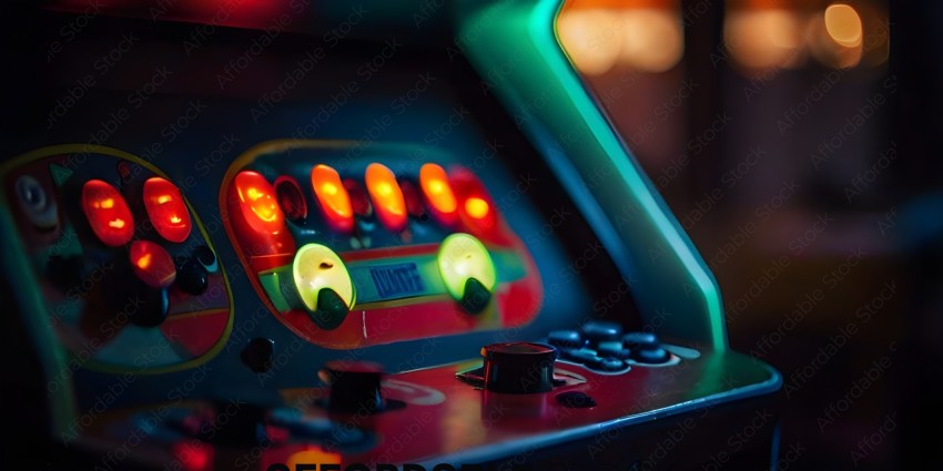 A close up of a video game controller with a green light