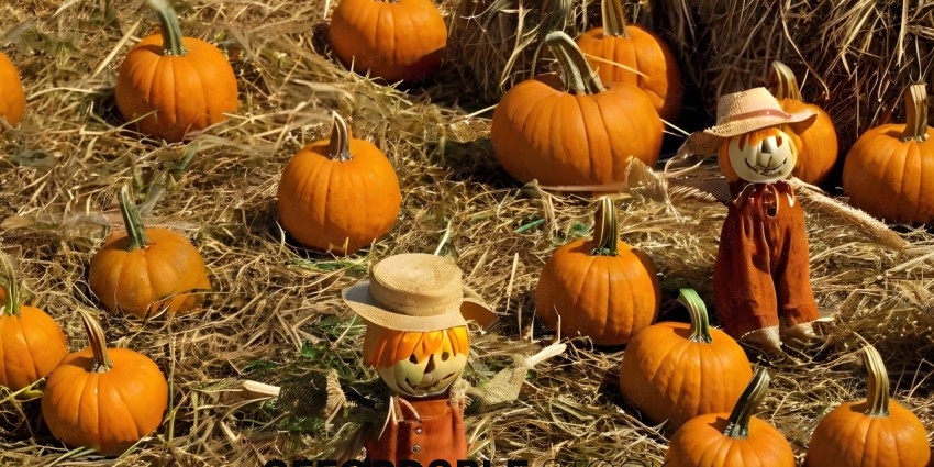 A Pumpkin Patch with Pumpkins and a Doll