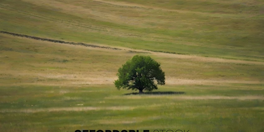 A lone tree in a field of dry grass