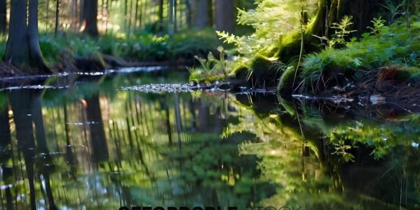 Reflection of a forest in a pond