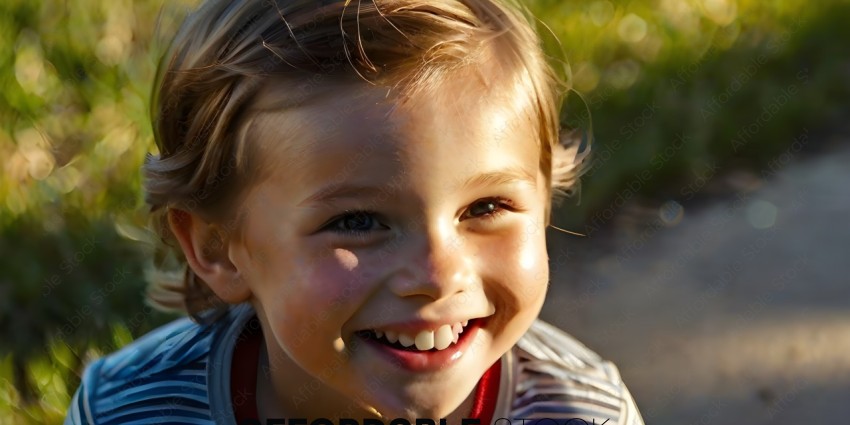 Young boy with blonde hair and blue eyes smiling