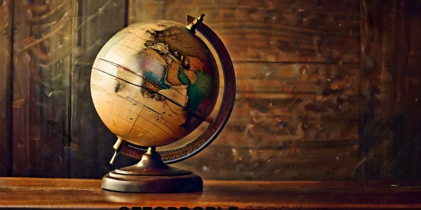 A brown globe with a brown wooden base
