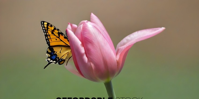 A butterfly is perched on a pink flower