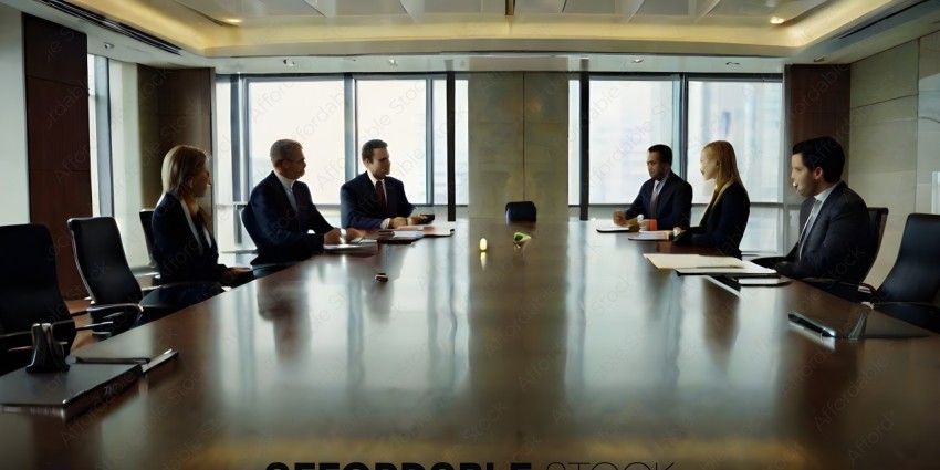 Businessmen in suits sitting around a table