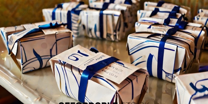 Gift Wrapped Box with Blue Ribbon