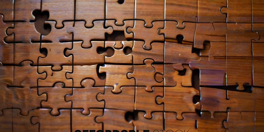 A wooden puzzle with missing pieces