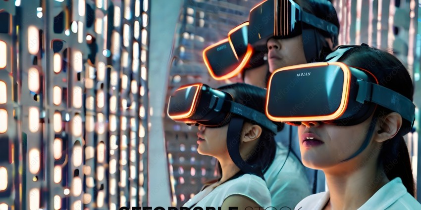 Three people wearing virtual reality headsets