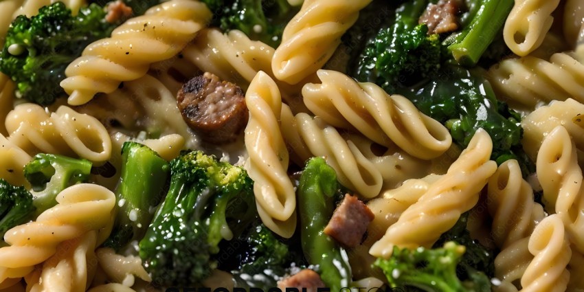 A close up of a plate of pasta and broccoli