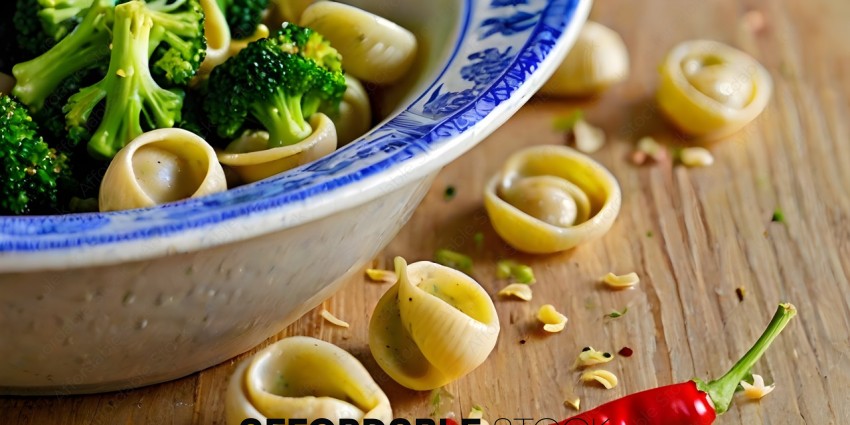 A bowl of pasta with broccoli and cheese