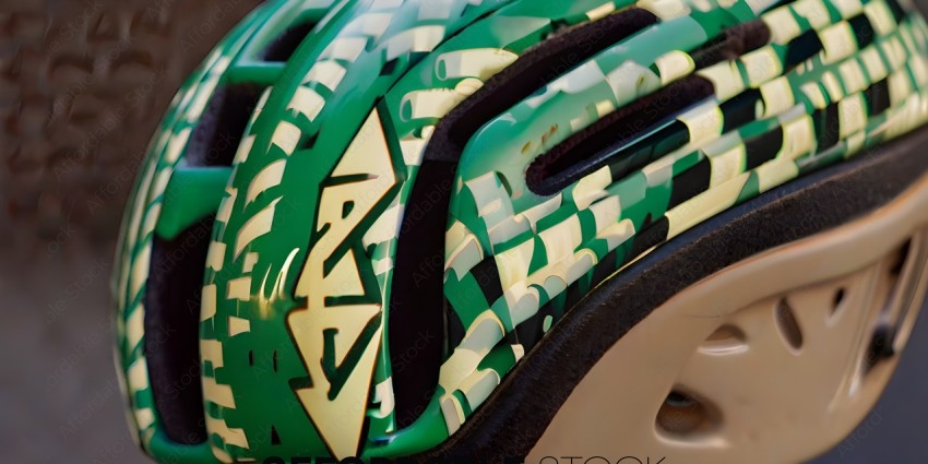 Green and White Helmet with Design