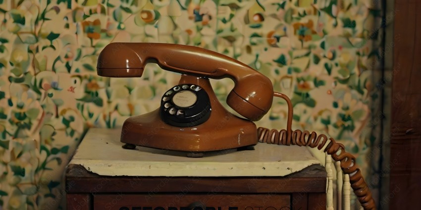 An old fashioned brown rotary dial phone