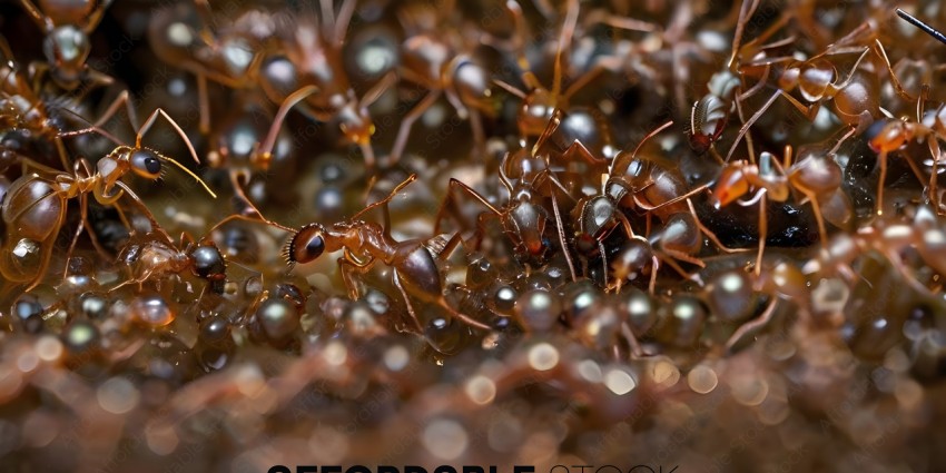 A group of ants on a tree branch