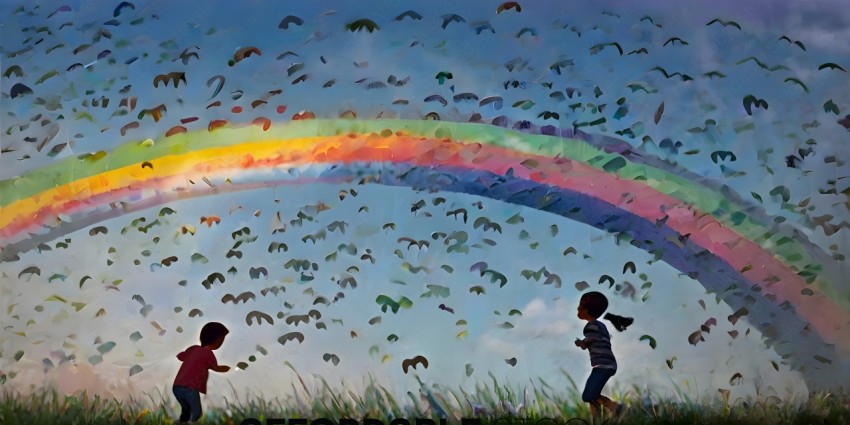 A child and a bird are flying through the sky