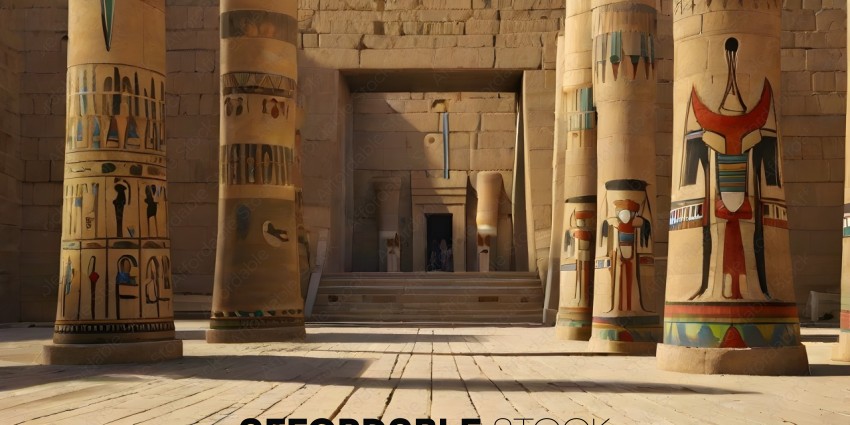 Ancient Egyptian Temple with People and Columns