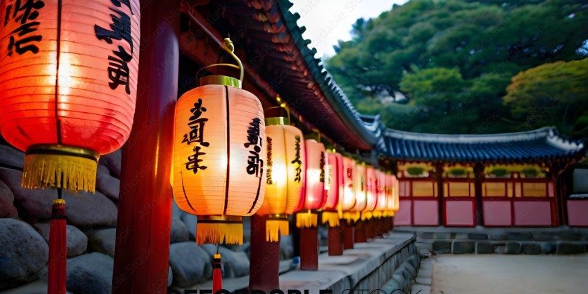 Red lanterns with Chinese characters on them