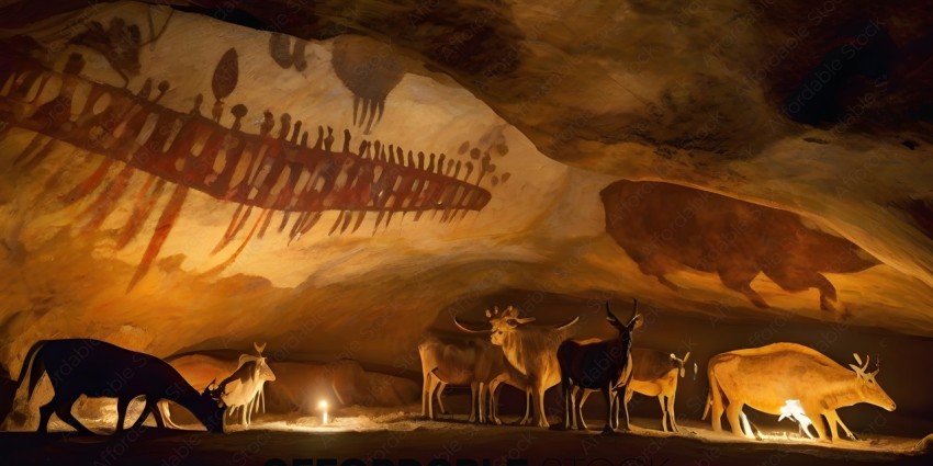 Animals in a cave painting