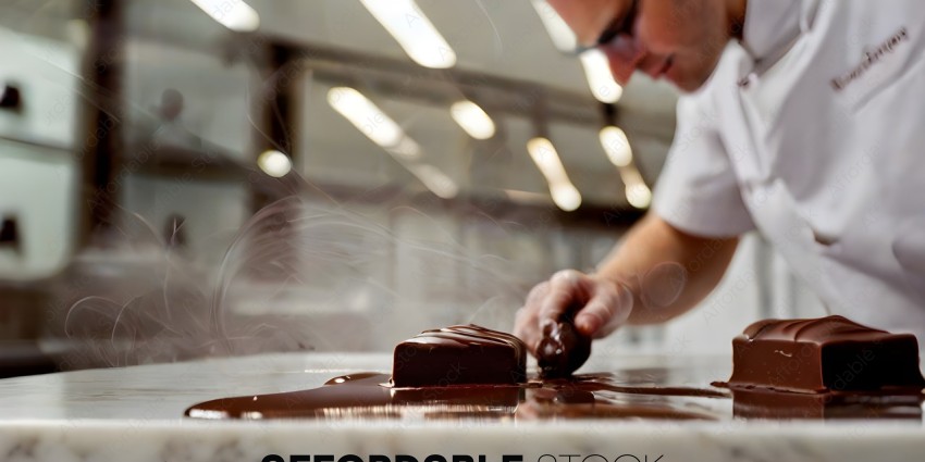 A man is making a chocolate dessert