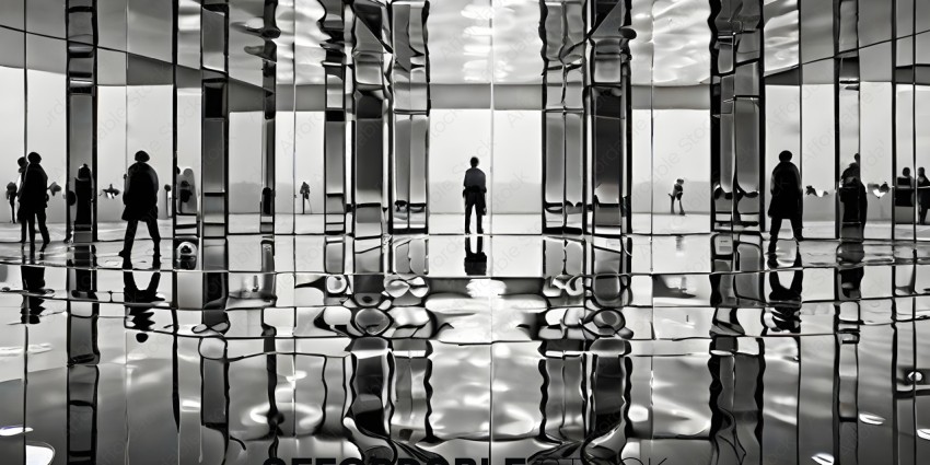 A man standing in a room with mirrors